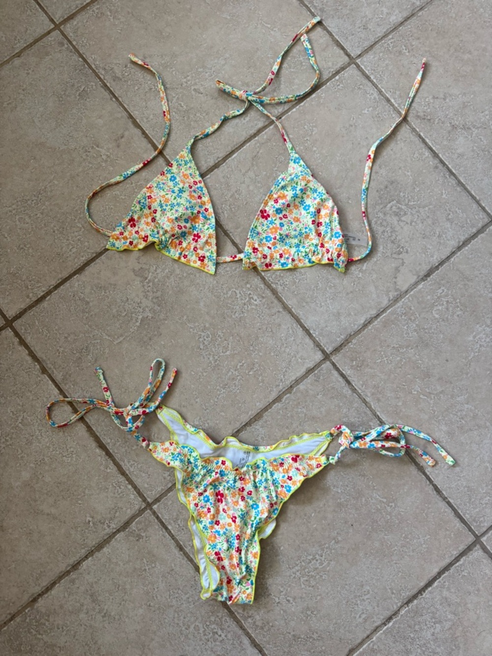 Floral Triangle Tie Bikini Set